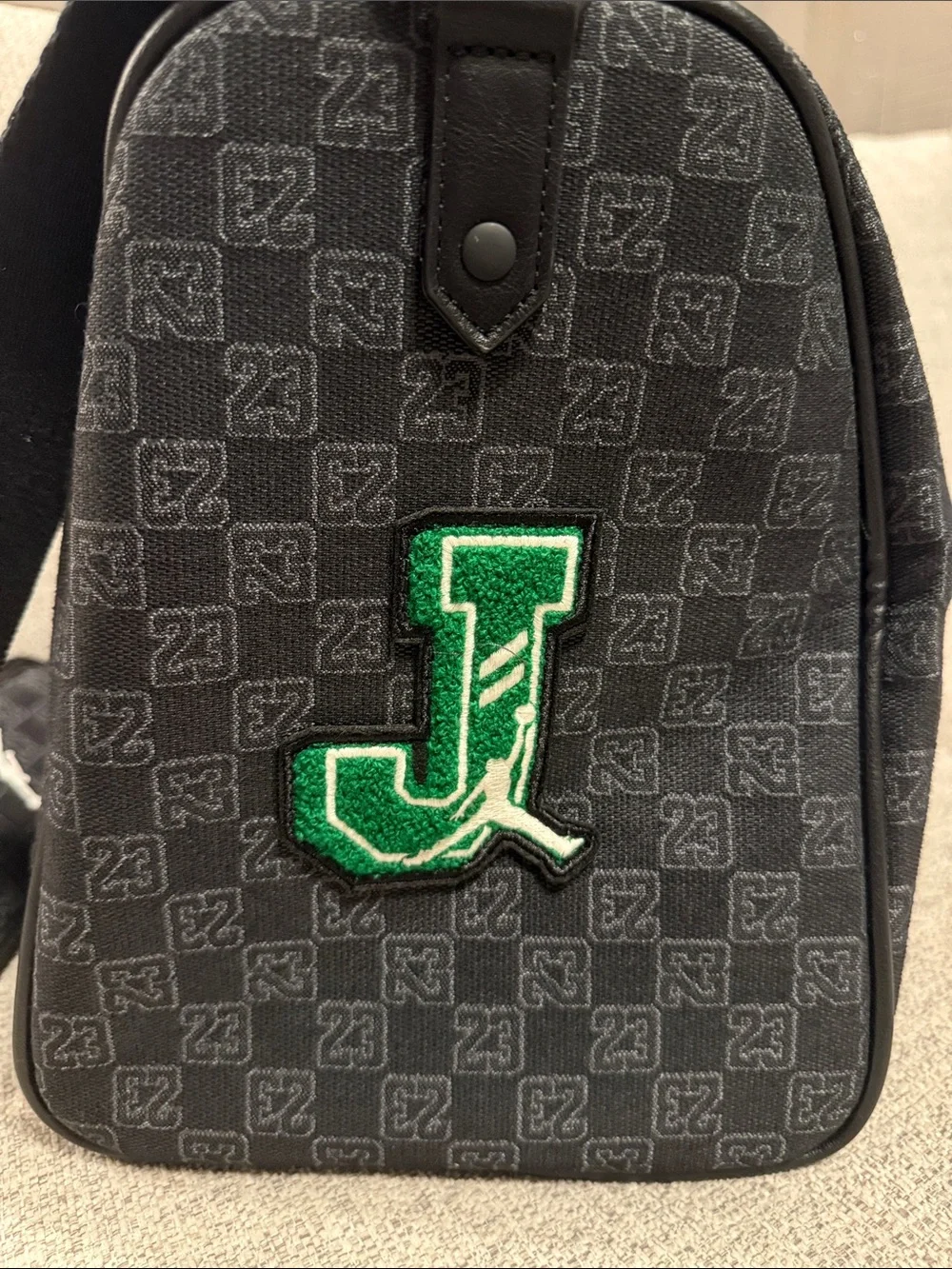 Jordan Black Patchwork Duffel Bag with Embroidered Logos